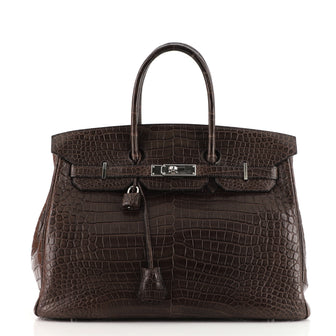 Hermes Birkin Handbag Brown Matte Porosus Crocodile with Palladium Hardware 35
