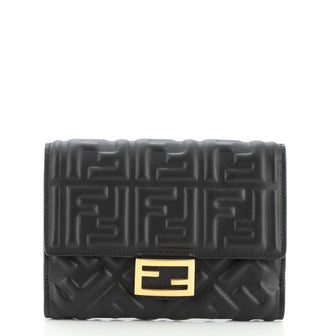 Fendi Baguette Trifold Wallet Zucca Embossed Leather Medium