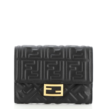 Fendi Baguette Trifold Wallet Zucca Embossed Leather Medium