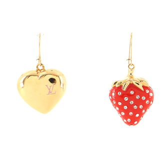 Louis Vuitton Strawberry Heart Earrings Metal and Enamel with Crystals