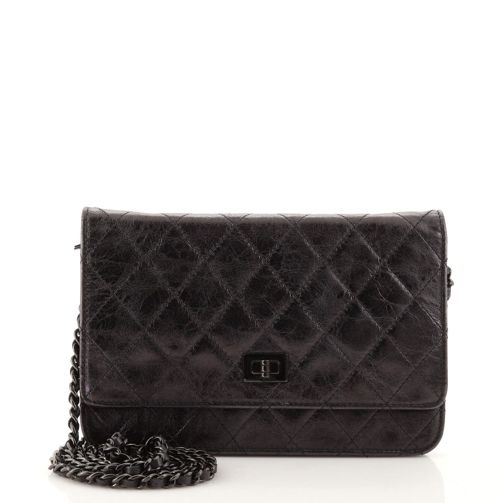 Chanel So Black Reissue 2.55 Wallet on Chain Quilted Glazed Aged Calfskin  Black 2279372