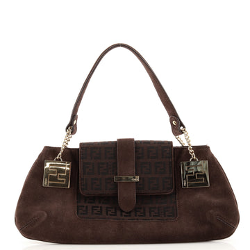 Fendi Pochette Shoulder Bag Suede and Zucchino Canvas Small