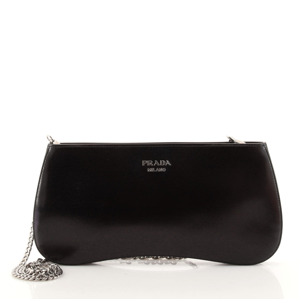 Prada Sidonie Chain Clutch Spazzolato Leather Black 112212135