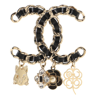 Chanel CC Charms Brooch Metal and Leather with Crystals
