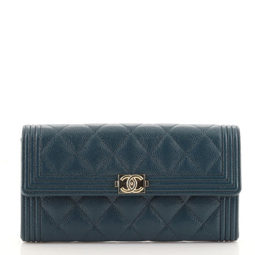 Chanel Boy Flap Wallet Quilted Caviar Long