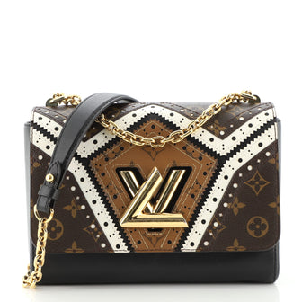 Louis Vuitton Twist Handbag Limited Edition Brogue Reverse Monogram Canvas and Leather MM