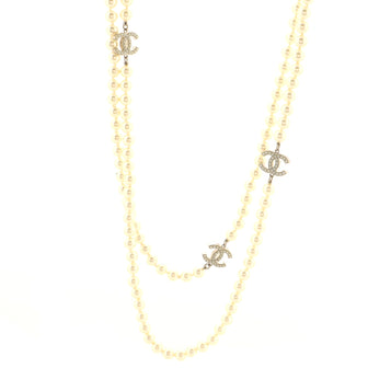 Chanel CC Long Necklace Faux Pearl and Metal with Beads