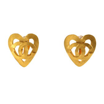 Chanel Vintage CC Heart Clip-On Earrings Metal