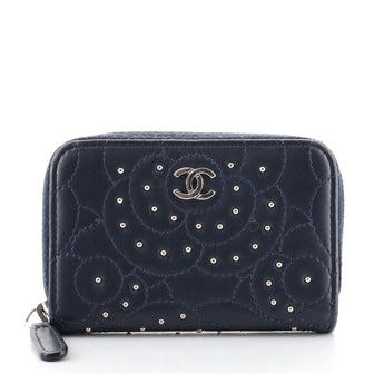Chanel CC Zip Coin Purse Studded Camellia Lambskin Small