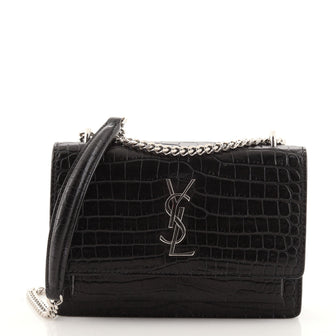 Saint Laurent Sunset Shoulder Bag Crocodile Embossed Leather Small