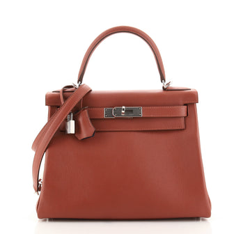 Hermes Kelly Handbag Verso Evercolor with Palladium Hardware 28