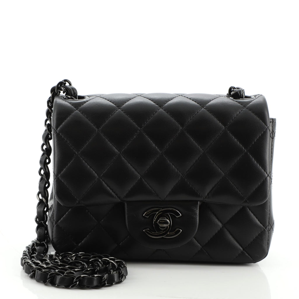 Chanel So Black Square Classic Single Flap Bag Quilted Lambskin Mini Black  1122516