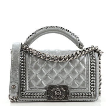 Chanel Chain Handle Boy Flap Bag Quilted Glazed Calfskin New Medium