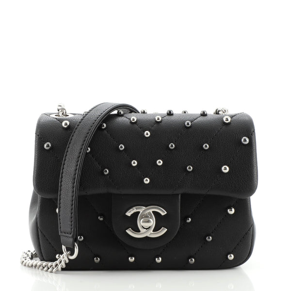 Chanel Stud Wars Flap Bag Embellished Chevron Lambskin Mini Black 1123456