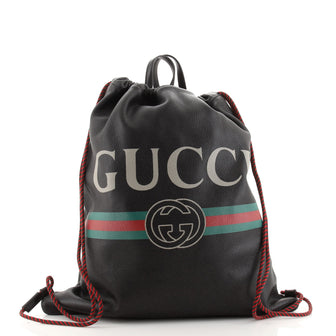 Gucci Logo Drawstring Backpack Printed Leather Large