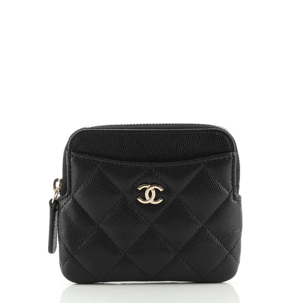 CHANEL Caviar Quilted Zip Card Holder Grey 1139603
