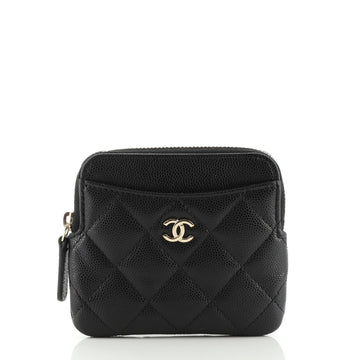 Chanel Square Zip Around Card Holder Wallet Quilted Caviar