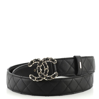 Chanel Woven Chain CC Buckle Belt Quilted Leather Medium