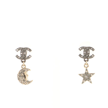 Chanel CC Moon Star Drop Earrings Metal with Crystals