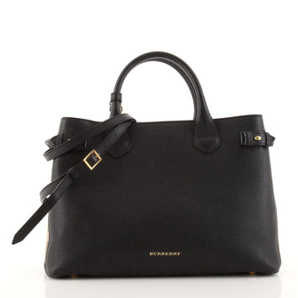 Burberry Banner Tote Leather and House Check Canvas Medium