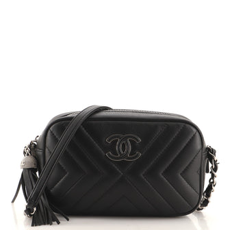 Chanel CC Tassel Camera Bag Chevron Caflskin Small