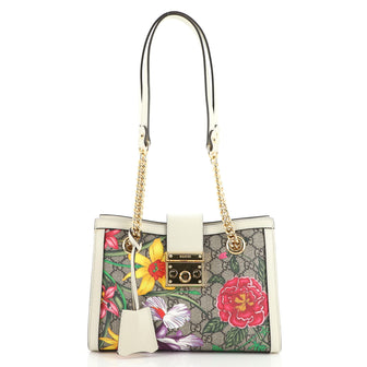 Gucci Padlock Chain Tote Flora GG Coated Canvas Small
