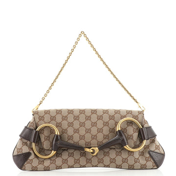 Gucci Horsebit Chain Clutch GG Canvas Large