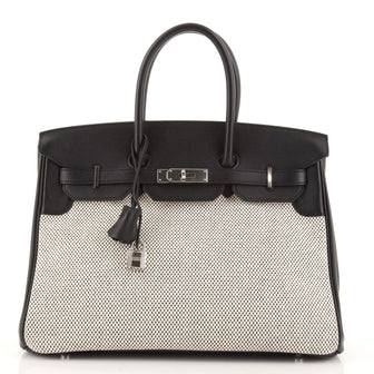 Hermes Birkin Handbag Black Swift and Criss Cross Toile with Palladium Hardware 35
