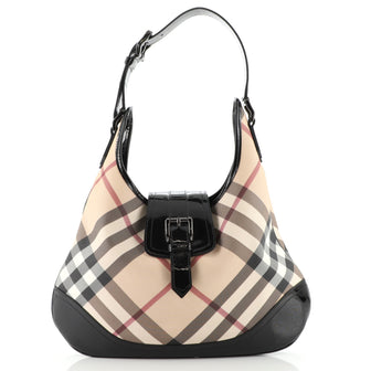 Burberry Brooke Hobo Nova Check Coated Canvas and Patent Large