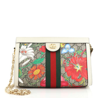 Gucci Ophidia Chain Shoulder Bag Flora GG Coated Canvas Small
