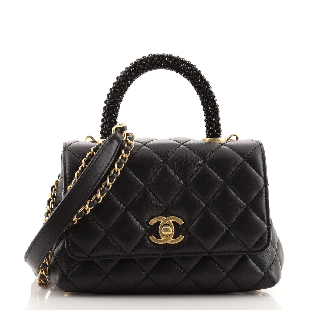Black Quilted Caviar Coco Handle Bag Extra Mini