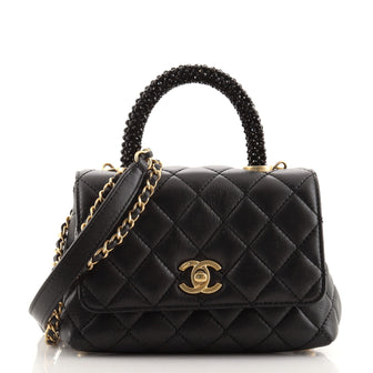 Chanel Coco Top Handle Bag Quilted Goatskin with Beaded Handle Extra Mini