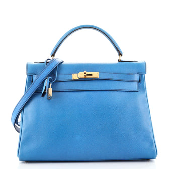 Hermes Kelly Blue Courchevel with Gold Hardware 32
