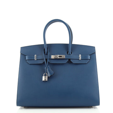 Hermes Birkin Sellier Bag Blue Madame with Palladium Hardware 35