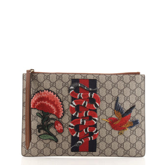 Gucci Web Zipped Pouch GG Coated Canvas with Applique Large