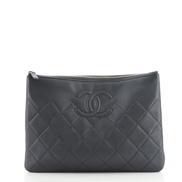 Chanel Diamond CC O Case Clutch Quilted Caviar Medium