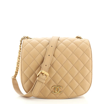 Chanel CC Full Flap Saddle Messenger Quilted Calfskin Small