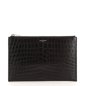 Saint Laurent Zip Pouch Crocodile Embossed Leather Small