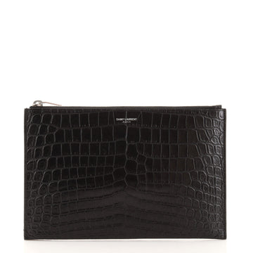 Saint Laurent Zip Pouch Crocodile Embossed Leather Small