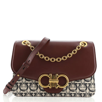Salvatore Ferragamo Gancini Turnlock Flap Bag Gancini Jacquard and Leather Medium