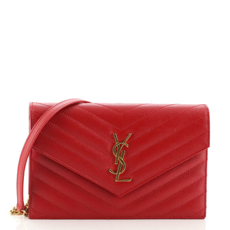 Saint Laurent Classic Monogram Wallet on Chain Matelasse Chevron Leather Small