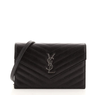Saint Laurent Classic Monogram Wallet on Chain Matelasse Chevron Leather Small