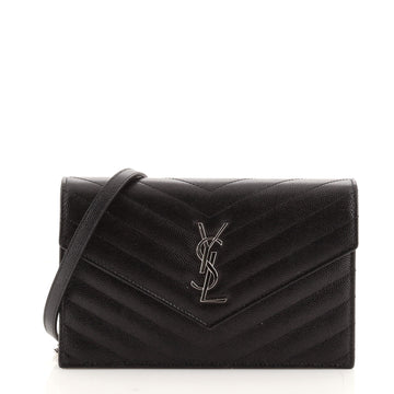 Saint Laurent Classic Monogram Wallet on Chain Matelasse Chevron Leather Small