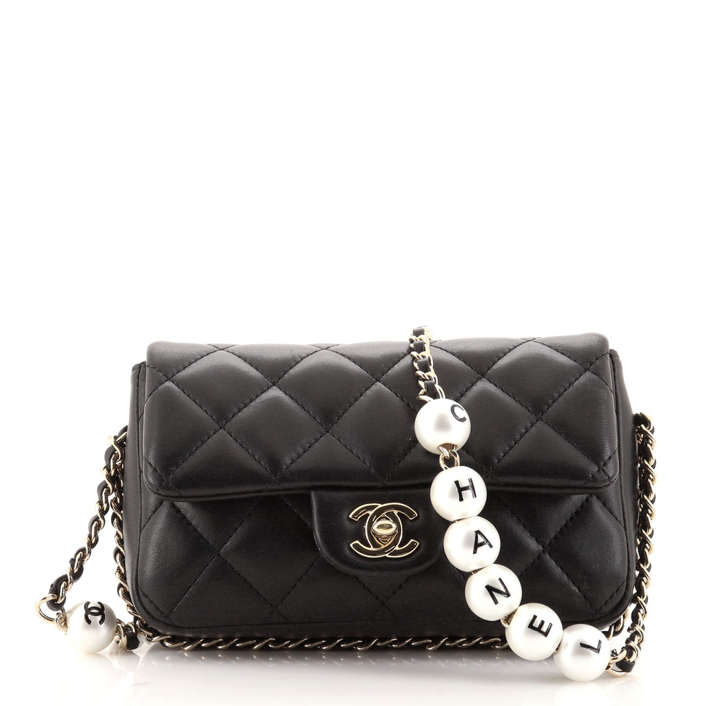 Chanel My Precious Pearls Chain Flap Bag Quilted Lambskin Small Black  1129564