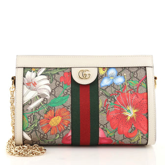 Gucci Ophidia Chain Shoulder Bag Flora GG Coated Canvas Small
