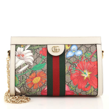 Gucci Ophidia Chain Shoulder Bag Flora GG Coated Canvas Small