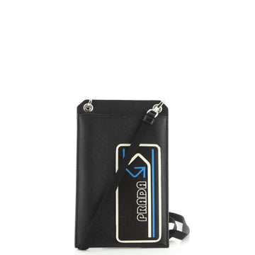Prada Logo Patch Phone Holder Crossbody Bag Saffiano Leather