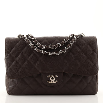 Chanel Vintage Classic Single Flap Bag Quilted Caviar Jumbo