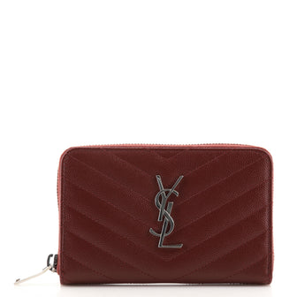 Saint Laurent Classic Monogram Zip Around Wallet Matelasse Chevron Leather Medium