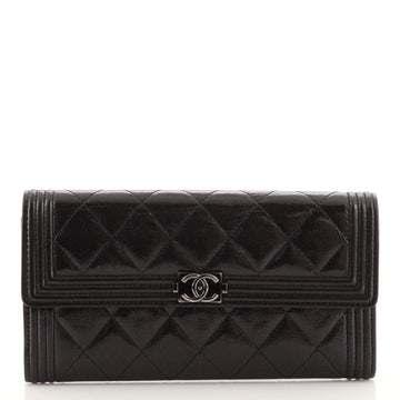 Chanel Boy Flap Wallet Quilted Glazed Aged Calfskin Long
